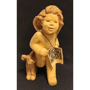 Lee Bortin Girl With Dog Clay Figurine "Daddy's Home" With Original Tag 9" Tall
